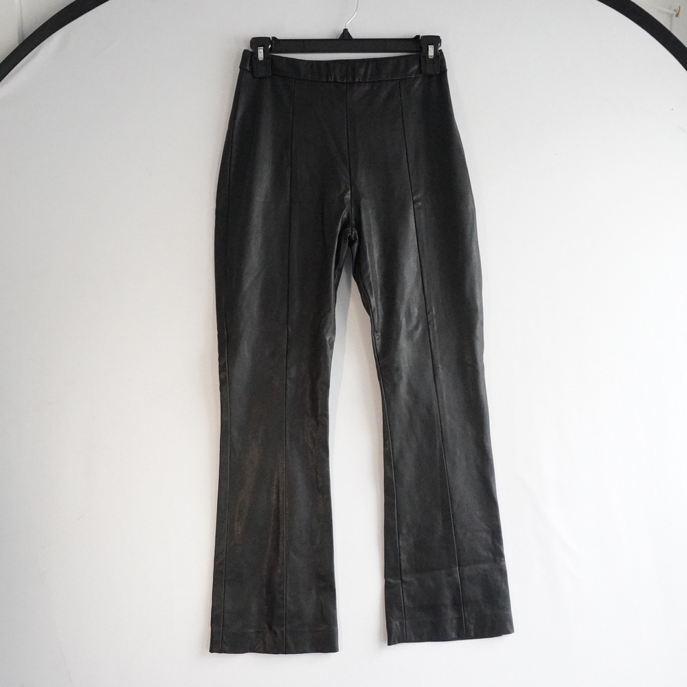 AMANDA‎ UPRICHARD Black Faux Leather Flared Pants High Rise XS Party Punk Goth